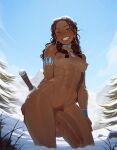  1futa abs ai_generated avatar:_the_last_airbender big_penis blue_eyes blue_sky breasts brown_nipples brown_skin choker earrings futa_only futanari huge_penis katara long_hair looking_at_viewer looking_down medium_breasts necklace nipples nude nude_futanari pigtails pubic_hair smile snow solo_futa 