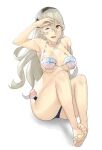  1girl 1girl alluring ass bad_feet barefoot big_breasts bikini corrin_(fire_emblem) corrin_(fire_emblem)_(female) fire_emblem fire_emblem_cipher fire_emblem_fates hair_between_eyes hair_ornament hairband high_res j@ck long_hair navel nintendo pointy_ears red_eyes swimsuit white_background white_hair 