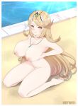  1girl 1girl 1girl alluring big_breasts blonde_hair female_only kdtwifi light-skinned_female light_skin long_hair mythra necklace nintendo nipples nude nude orange_eyes smile swimming_pool xenoblade_(series) xenoblade_chronicles_2 