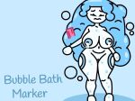  1girl big_ass big_breasts breast_milk bubble_bath_marker_(find_the_markers) bubbles find_the_markers lactating_nipples lactation light_blue_background light_blue_body light_blue_hair light_blue_nipples naked_female nude_female soap sweating wet_body white_skin 