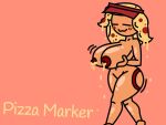  1girl big_ass big_breasts cheese find_the_markers justmad9876_(artist) lactating leaking_milk naked_female nude_female orange_skin pizza pizza_girl pizza_marker_(find_the_markers) pizza_thot red_background red_body tan_skin yellow_hair 