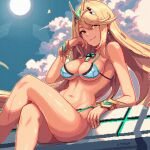  1girl alluring alternate_costume alternate_version_available big_breasts bikini bikini_bottom bikini_top blinking blonde_hair cleavage curvaceous curvaceous_hips curvy curvy_female curvy_figure female_only gif hair hair_ornament hips huge_breasts itzah long_hair micro_bikini mythra nails pixel_animation pixel_art sitting smile solo_female swimwear topwear white_bikini xenoblade_(series) xenoblade_chronicles_2 yellow_eyes 