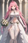  1girl ai_generated big_breasts fanart holding_bouquet nenefthivt pink_hair solo tagme vtuber wedding_dress yellow_eyes 