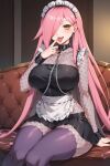  1girl ai_generated fanart fishnet_stockings long_hair maid_headdress maid_outfit nenefthivt pink_hair solo tagme vtuber yellow_eyes 