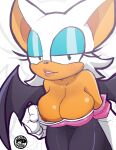  1girl 1girl anthro areola bat big_breasts breasts cleavage clothing female_only inkershike mammal nipples presenting rouge_the_bat sega sega white_fur white_hair 