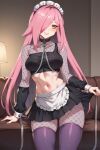  1girl ai_generated big_breasts fanart fishnet_stockings long_hair maid_headdress maid_outfit nenefthivt pink_hair solo tagme vtuber 