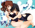  2girls amagami black_hair brown_hair clothing competition_swimsuit embracing error facial female hug looking_at_viewer multiple_girls nagare_hyougo nakata_sae nanasaki_ai one-piece_swimsuit photoshop_(medium) saliva semen short_hair swimsuit tank_suit tied_hair tongue twintails yuri 