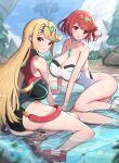  2_girls absurd_res alluring big_breasts bikini_swap blonde_hair cleavage gonzarez high_res multiple_girls mythra mythra_(radiant_beach)_(xenoblade) mythra_(xenoblade) nintendo one-piece_bikini pyra pyra_(pro_swimmer)_(xenoblade) pyra_(xenoblade) red_eyes red_hair xenoblade_(series) xenoblade_chronicles_2 yellow_eyes 