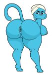 1girl 1girl anus ass bending_over blackmorty_(artist) blue_fur female_only huge_ass huge_breasts looking_at_viewer looking_back nicole_watterson smirk the_amazing_world_of_gumball towel towel_on_head white_background