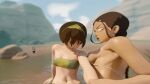 3d 3d_animation angry ass_grab avatar:_the_last_airbender bikini brown_hair gif grabbing_another's_ass katara long_hair queencomplex short_hair smile tanned_skin toph_bei_fong vranimeted white_bikini