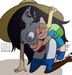 1girl adventure_time ambiguous_penetration backpack bag blush clothing finn_the_human handwear hat headwear human inkershike male marceline pale_skin sun_hat