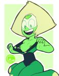 1girl alien breast breasts em exposed_breasts female_only green_eyes green_skin grey_body grey_skin inkershike kneel kneeling kneeling_female lifting_clothing nipple nipples peridot_(steven_universe) sitting solo steven_universe undressed undressing