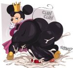  1futa 1girl absurd_res anthro ass balls bedroom_eyes big_ass big_balls big_breasts big_penis black_body black_eyes black_hair black_nose bodily_fluids bottomless bowl breasts clothed clothing container crown cum cum_in_bowl cum_on_ground cumshot cyberlord1109 disney dress ejaculation english_text exclamation_point footwear ftg_crossgender fti_crossgender futa_only futanari genital_fluids genitals gloves gynomorph hair handwear headgear heart high_heels high_res huge_ass huge_balls huge_cock intersex looking_at_viewer looking_back mammal minnie_mouse mouse murid murine narrowed_eyes onomatopoeia open_mouth penis pet_bowl rodent seductive solo_futa sound_effects text thick_thighs 