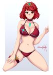  1girl alluring big_breasts bikini cleavage core_crystal female_human female_only light_skin milf nintendo pin_up pyra red_eyes red_hair sonicheroxd xenoblade_(series) xenoblade_chronicles_2 