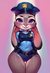 ai_generated big_ass big_hips bunny_ears bunny_girl furry grey_fur judy_hopps long_ears pink_eyes police police_uniform rabbit rabbit_ears rabbit_girl shorts zootopia