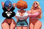 ai_generated big_breasts big_lips bimbo blonde blonde_female blonde_hair blue_hair ed,_edd,_'n'_eddy female_only hair_covering_eyes huge_breasts kanker_sisters lee_kanker long_hair looking_at_viewer makeup marie_kanker may_kanker orange_hair short_hair shorts tank_top