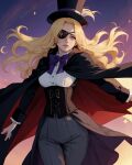  ai_generated blonde blonde_female blonde_hair corset magician magician_hat purple_eyes white_gloves wizard_robe 