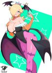  1girl bat_wings big_breasts blonde blonde_female blonde_hair bodysuit cosplay darkstalkers female_only hair_over_one_eye head_wings kaos_art morrigan_aensland_(cosplay) nintendo one_eye_covered princess_rosalina rosalina solo_female stockings vampire_savior wings_on_head 