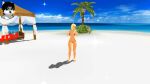  1boy 1girl 3d anthro ass beach blonde_hair blue_eyes brandy_and_mr._whiskers brandy_harrington breasts dancing disney female_focus furry furry_female micro_bikini mmd navel palm_tree sound tetramundo video 