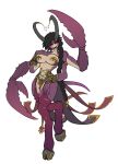  big_breasts black_hair braid braided_ponytail breasts daemon demon demon_girl hooves horns keeper_of_secrets long_hair long_tongue multiple_arms pink_eyes ponytail purple_skin stockings thighs warhammer_40k 