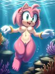 1girl ai_generated amy_rose anthro big_breasts breasts easy_diffusion female foxknightyouko freediving furry gloves gloves_only hedgehog navel nipples nude ocean pussy sea sega skinny_dipping solo sonic_the_hedgehog_(series) swimming tagme underwater water