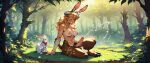  abs ai_generated big_breasts bunny_ears cum cumshot faunus forest forest_background furry furry_female futanari grabbing_own_penis grabbing_penis horns long_hair masturbation masturbation muscle rabbit_ears smile yellow_hair 