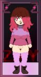  1girl alternate_version_available bete_noire betty_noire big_breasts boots bottomless bottomless_female breasts brown_hair female_only glitchtale long_socks pink_shirt pixel_(artwork) pixel_art purple_shirt red_eyes red_hair undertale_au zixy_(artist) 