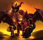  big_breasts black_hair braid crown daemon demon_girl demon_wings gauntlets glowing_eyes horns khorne muscle muscle muscular_female red_skin short_hair warhammer_(franchise) warhammer_40k wings yellow_eyes 