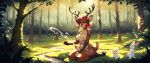  ai_generated antlers big_breasts cum cumshot deer deer_girl forest forest_background furry furry_female futanari grabbing_own_penis grabbing_penis green_eyes horns masturbation masturbation red_hair reindeer_antlers short_hair smile 