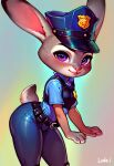 ai_generated big_ass big_hips bunny_ears bunny_girl furry grey_fur judy_hopps long_ears pink_eyes police police_uniform rabbit rabbit_ears rabbit_girl rabbit_tail zootopia