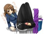 1girl bad_id blush bottomless brown_eyes brown_hair cum ejaculation feet female footjob hair_ornament hairclip hirasawa_yui k-on! mushi024 no_shoes pantyhose penis school_uniform solo sweatdrop thighband_pantyhose toes translated uncensored