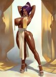  ai_generated big_breasts bleach brown_skin looking_at_viewer nipples nipples_visible_through_clothing purple_hair smile tanned tanned_skin yellow_eyes yoruichi_shihouin 