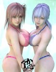  2_girls 3d alluring ass bangs big_breasts bikini blue_eyes breast_to_breast cleavage dead_or_alive dead_or_alive_xtreme dead_or_alive_xtreme_2 dead_or_alive_xtreme_3 dead_or_alive_xtreme_3_fortune dead_or_alive_xtreme_beach_volleyball dead_or_alive_xtreme_venus_vacation female_only fiona_(doa) hand_holding honoka honoka_(doa) implied_yuri kato113_niko lavender_hair looking_at_viewer pink_hair ponytail side_ponytail sideboob skimpy skimpy_bikini smile tecmo yuri 