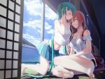  2girls absurd_res absurdres adjusting_hair aqua_hair arm arms art artist_request babe bare_legs bare_shoulders barefoot black_bra black_panties blue_skirt blush bra breasts camisole cleavage closed_eyes cloud collarbone feet female friends hair hatsune_miku highres incipient_kiss kneel kneeling leaning leaning_forward legs love luka_megurine megurine_luka midriff miku_hatsune multiple_girls navel neck panties pink_hair see-through shadow side_slit sitting skirt sky soles strapless sunlight tank_top tiptoes toes twintails very_long_hair vocaloid yuri 