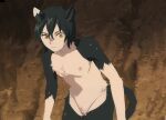  animal_ears black_hair cat_ears cat_girl cat_tail dungeon_meshi edit izutsumi nekom14 nipples pussy screencap undressing yellow_eyes 