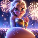 ai_generated big_breasts blonde blonde_female blonde_hair blue_eyes corset disney elsa_(frozen) fireworks frozen_(movie) lock long_hair makeup sleeves wonder_woman wonder_woman_(cosplay)