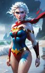 ai_generated blonde blonde_female blonde_hair blue_eyes bodysuit disney elsa_(frozen) frozen_(movie) long_hair wonder_woman_(cosplay)