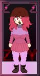  1girl alternate_version_available bete_noire betty_noire big_breasts boots breasts brown_hair female_only glitchtale long_socks pink_skirt pixel_(artwork) pixel_art purple_shirt red_eyes red_hair red_skirt skirt undertale_au zixy_(artist) 