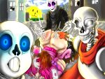 1girl 3boys bete_noire betty_noire big_ass big_breasts blue_eyes brown_hair gaster glitchtale glowing_eyes goes_hard huge_ass huge_breasts humiliation hyper karmatic looking_at_viewer meme papyrus pink_hair pointing pointing_soyjak purple_eyes rape sans skeleton soyjak undertale undertale_(series) undertale_au