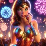 ai_generated big_breasts brown_hair dc_comics elsa_(frozen) long_hair looking_at_viewer tiara wonder_woman wonder_woman_(cosplay)