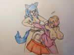 artty_chan bete_noire betty_noire blue_eyes blue_hair blue_shirt brown_hair cat_ears glitchtale neko not_paint pink_eyes pink_hair pink_shirt red_skirt skirt traditional_media_(artwork) undertale_au violet_shirt yuri