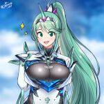  1girl 1girl alluring big_breasts green_eyes green_hair jarckius long_hair nintendo pneuma_(xenoblade) very_long_hair xenoblade_(series) xenoblade_chronicles_2 