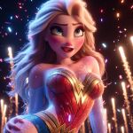 ai_generated big_breasts blonde blonde_female blonde_hair dc_comics elsa_(frozen) long_hair wonder_woman wonder_woman_(cosplay)