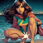  ai_generated beach bodysuit brown_hair ecchi kamala_khan long_hair looking_at_viewer marvel marvel_comics night older older_female young_adult young_adult_female young_adult_woman 