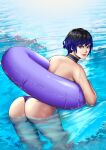  1girl ass bandai_namco bikini black_and_purple_hair dat_ass namco namco_bandai reina_(tekken) reina_mishima short_hair swimming tekken tekken_8 tomboy treartz water 