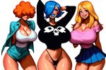 ai_generated big_breasts big_lips bimbo blonde blonde_female blonde_hair blue_hair ed,_edd,_'n'_eddy female_only hair_covering_eyes huge_breasts kanker_sisters lee_kanker long_hair looking_at_viewer makeup marie_kanker may_kanker miniskirt orange_hair short_hair shorts tank_top