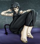 1girl artist_request barefoot bed black_nails breasts feet female foot medusa_gorgon nail_polish short_hair sitting soles solo soul_eater toes yellow_eyes yellow_nails