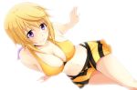 1_girl 1girl absurd_res absurdres arm arm_support arms art artist_request babe bare_legs bare_shoulders big_breasts bikini bikini_skirt blonde blonde_hair blush breasts charlotte_dunois cleavage collarbone crossed_legs dutch_angle female high_res highres infinite_stratos large_breasts legs legs_crossed looking_at_viewer midriff navel ponytail purple_eyes sitting skirt smile solo swimsuit yellow_bikini yellow_swimsuit