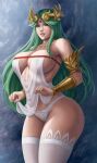  1girl abs alluring athletic_female big_breasts breasts cleavage female_abs female_only fit_female flowerxl green_hair kid_icarus nintendo palutena panties stockings thick_thighs wide_hips 