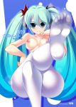 aqua_eyes aqua_hair breasts crossed_legs curvy feet female foreshortening hatsune_miku legs long_hair miku_hatsune nipples no_nose pantyhose pov_feet sitting twintails very_long_hair vocaloid white_legwear wide_hips world_is_mine_(vocaloid)